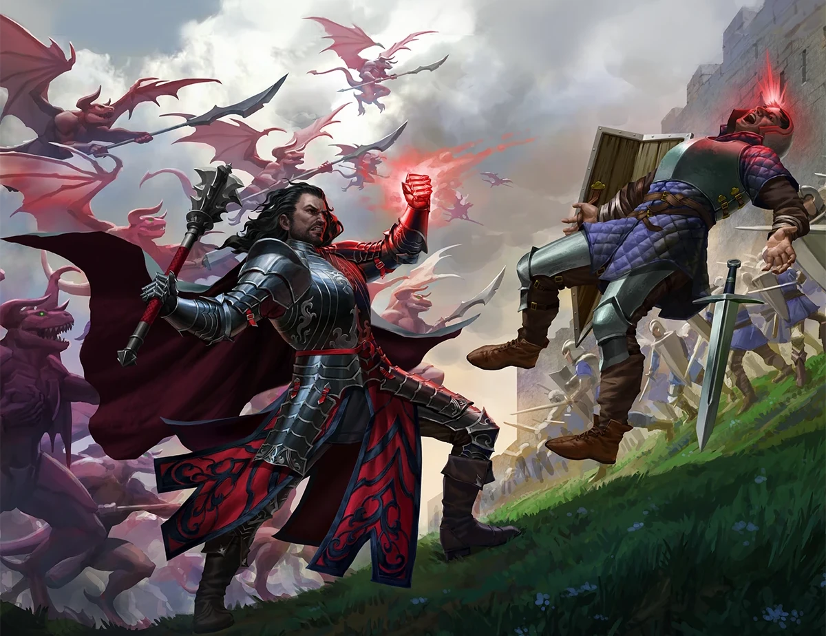 Un chevalier en armure sombre, infligeant une blessure infernale.<br/> Grace Cheung